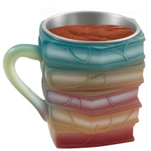 Cană de cafea cu cărți pictate în sticlă, meșteșug artistic, cu cărți pictate în 3D, cană de cafea cu stivă de cărți la prindere