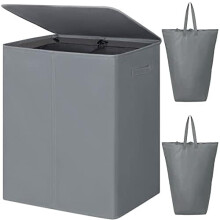 Wasmand met twee compartimenten, deksel en uitneembare zakken, 154 liter.