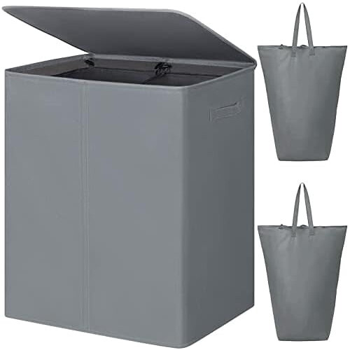 154L Double-Section Laundry Hamper with Lid & Removable Bags