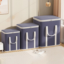 Grandes boîtes de rangement pliables avec couvercle zippé, en coton et lin, lavables et munies de poignées – Bleues