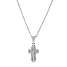 Kuparinen zirkonia-kruusifisointikaulakoru, yksityiskohtainen Jeesus Kristus -ristiriipus köysiketjulla, jäätynyt uskonnollinen korulahja miehille
