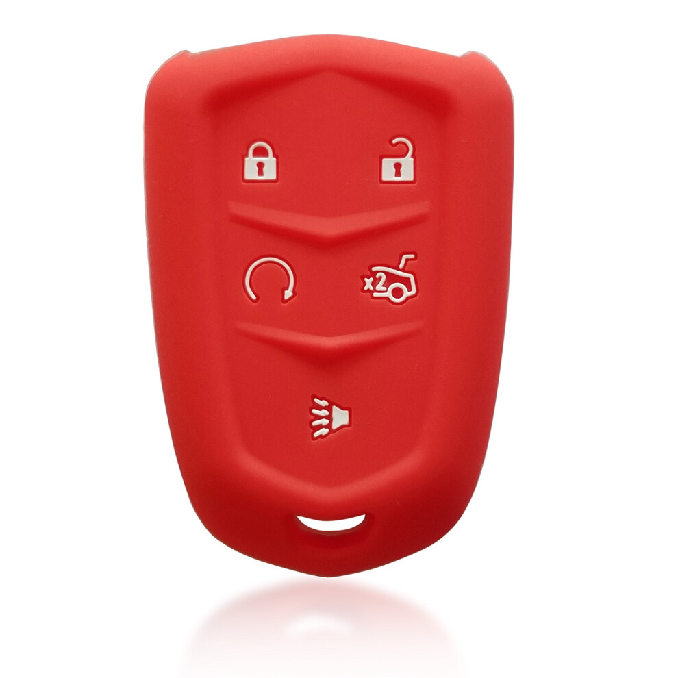 Dobrev 5-Button Silicone Key Fob Cover For Cadillac Xt5, Ats, Ct6, Xts, Srx, Cts, Escalade (2016Â2017) Â Fcc Id: Hyq2ab, P/N: 13580800 Red 9402001157188