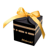 Mini boîte à friandises cubique noire en carton, emballage de bijoux, contenant pour bonbons d'anniversaire, cadeaux, décoration de fête, 6,6 cm