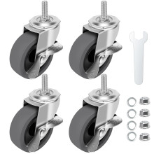 3" låsbare drejelige hjul, sæt med 4, 3/8"-16x1", gummi, 360 støjsvage hjul til møbler