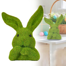 Easter Bunny Ornament Flocked Bunny Tabletop Decor Artificial Standing Bunny Sculpture for Spring Holiday Home Mantel Shelf Desk Decoration