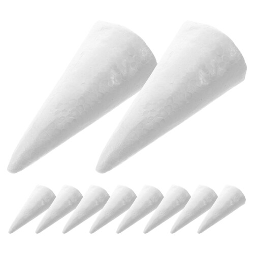 12 witte schuimrubberen knutselkegels van 14,5 cm