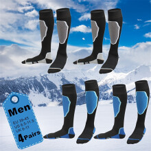4 paar warme kniehoge outdoorsokken voor heren, geschikt voor wandelen, skiën en schaatsen – nylon/polyester mix, geometrisch patroon,