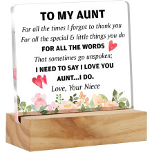 Cadeau pour tante – Plaque de bureau en acrylique avec support en bois, souvenir pour tante, compatible avec les messages de remerciement