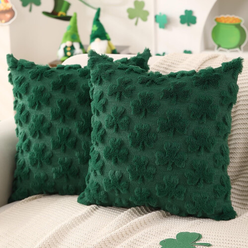 Capas de almofada para o Dia de São Patrício com trevo verde, 45x45 cm (18x18 polegadas)