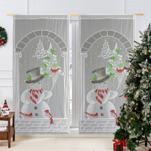 Perdea de Crăciun cu om de zăpadă 200x100cm, brodată cu dantelă, panou de fereastră care filtrează lumina și decor de perete