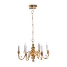 Lampadario a 6 teste in stile europeo per case delle bambole in scala 1/12, luce a LED per soffitto, ideale per modellismo e allestimento di scene.