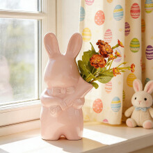 Vase Lapin de Pâques – Vase à fleurs en céramique rose en forme de lapin de 18 cm (7 po) pour table, rebord de fenêtre, table de chevet,