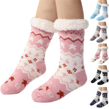 Dames kerstsokken van pluizig materiaal, antislip pantoffelsokken voor de feestdagen, comfortabel voor thuis, marineblauw, universele pasvorm