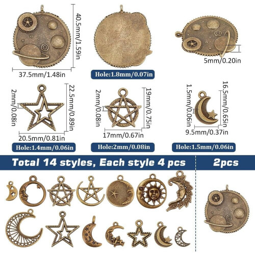 58 τεμάχια 15 στυλ ουράνια γούρι (αστέρι, φεγγάρι, ημισέληνος) – μπρούντζινα ρετρό 1