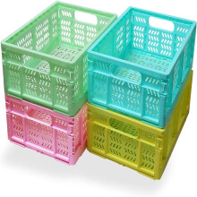 20L Folding Crate, 4-Pack Collapsible Plastic Storage Baskets for Home, Office & Outdoor – Mix Colors