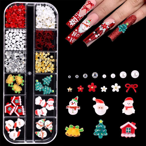 Julnagelkonstset 3D-resin vinterdesigner 12 delar