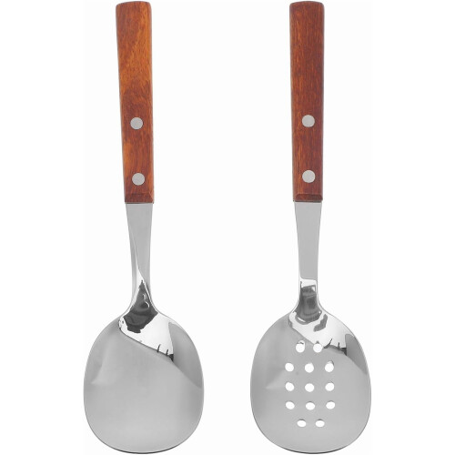 Ensemble de 2 cuillères de service ajourées en acier inoxydable, 20 cm