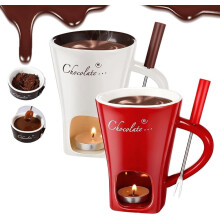Chokladfonduemuggset med gaffel, personlig chokladsmältkopp i keramik, för ost och desserter, perfekt present till födelsedagar och jubileum