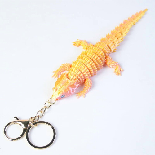 Porte-clés articulé en forme de lézard doré, impression 3D, 16,5 cm
