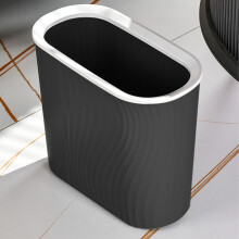 Poubelle fine en plastique, 15 litres, rayée, pour salle de bain, cuisine et bureau, design compact avec anneau de maintien du sac, noire