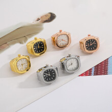 Ringuhr für Damen und Herren, Mini-Zifferblatt aus Legierung, modisch, modern, mit fortschrittlicher Zeitanzeige, Schmuckaccessoires (Goldblau)