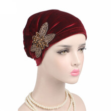 Seductiva Hoofdbanden voor Dames Elegante Zachte Fluwelen Tulband Muts met Kralen Bloemenmuts Chemotherapie Haaruitval Dames Hoofddoek 1 stuk