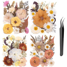 90pcs Pressed Flowers Bulk, Vintage Dried Flowers & Leaves with Tweezers for DIY Resin, Candles, Scrapbooking – Compatible with Resin Molds