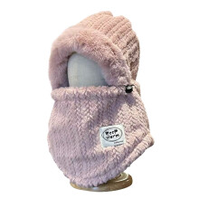 Czapka beanie 3w1 z szalikiem i maską, miękka, męska, modna na jesień, maska na twarz, czapki i czapki rowerowe, damskie, różowe