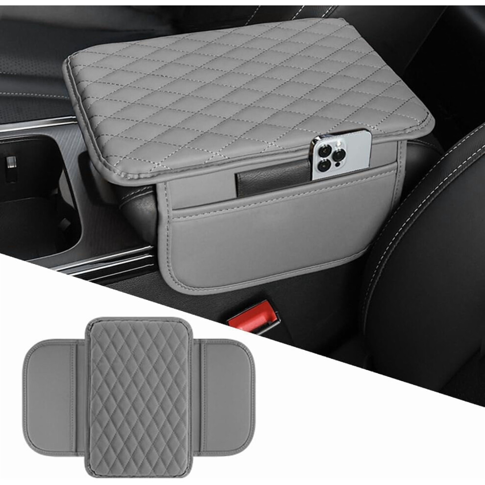 Leather Car Center Console Armrest Cover With 2 Storage Bags, Universal Compatible With Most Vehicles 9405492042254