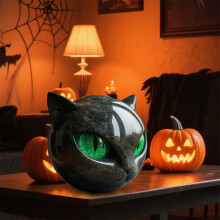 Sculpture artisanale de chat noir en pierre, statue en résine aspect marbre aux yeux ambrés – Décoration élégante et cadeau idéal pour les