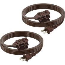 KitchenK 6ft Indoor Extension Cord, 2 Pack, 3-Outlet Polarized Flat Cable, Household Power Cord for Home, Office, and Holiday Decorations, Brown