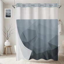 Rideau de douche sans crochets avec doublure amovible et voilage, gris géométrique, 180 x 218 cm, installation en 15 secondes, motif ombré