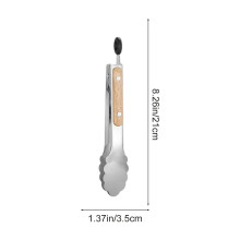 Pinzas de acero inoxidable para alimentos con mango de madera, 21 cm.