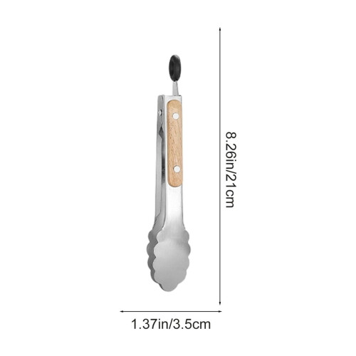 Pinzas de acero inoxidable para alimentos con mango de madera, 21 cm.