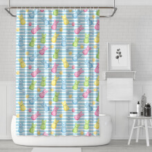 Rideau de douche à rayures bleues avec motifs de Pâques et de lapins, 183 x 183 cm, imperméable et lavable, avec 12 crochets.