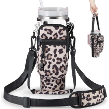 Sac de transport rose en néoprène pour bouteille d'eau avec poche pour téléphone et bandoulière réglable – Compatible avec les gobelets