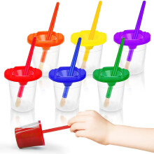 No Spill Paint Cups with Lids, 6 Containers and 6 Brushes, Art Supplies for Mess-Free Painting, Multicolor