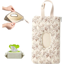 Quilted Floral Wipe Holder with Lanyard – Portable, Refillable Travel Wipes Case for Stroller & Diaper Bag (Compatible with Standard Wipes)