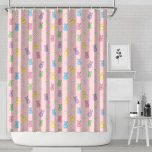 Rideau de douche rose clair à motifs de Pâques et de mini lapins, 213 x 183 cm, imperméable et lavable, avec 12 crochets.