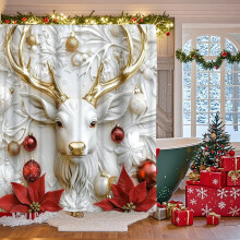 Rideau de douche 3D réaliste sur le thème de Noël, mesurant 150 x 180 cm, idéal pour les cloisons de salle de bain et la décoration des fêtes,