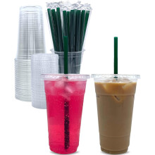 Bicchieri di plastica trasparente con coperchio e cannuccia, 473 ml (16 oz), 25 set