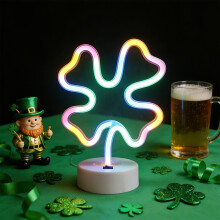 Lampe de table trèfle à quatre feuilles vert avec socle USB/batterie