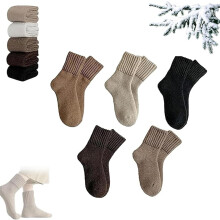 Neattidyly/Fallesson 5 Pairs Women's Solid Mid-Calf Socks, Neattidyly/Fallesson Socks, Winter Thermal Thickening Knitted