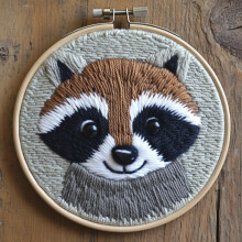 Cute Raccoon Punch Needle Kit for Beginners – DIY Yarn Embroidery Set with Printed Pattern & Hoop (20x20cm), Compatible with Standard Punch Needles