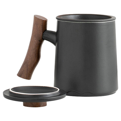 Teetasse aus Keramik mit Holzgriff und eingebautem Filter, 2