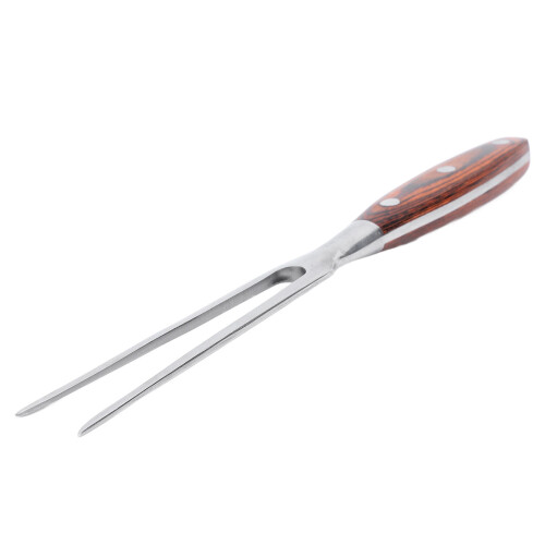 Tenedor de carne de acero inoxidable con mango de madera de 2 puntas 1
