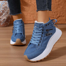 High Top Fleece Lined Thick Sole Height Enhancing Casual Athletic Shoes Blue 42