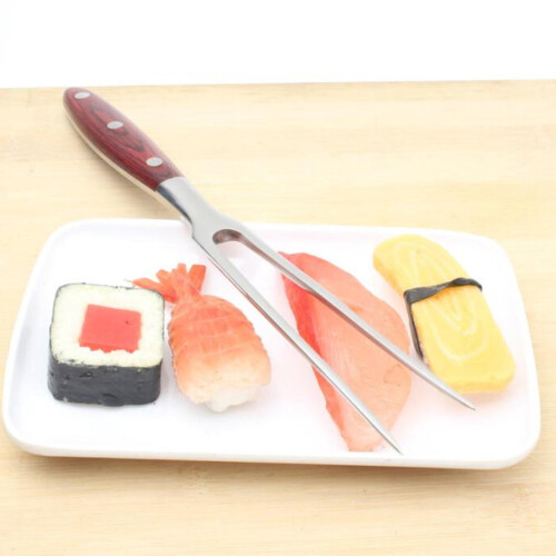 Tenedor de carne de acero inoxidable con mango de madera de 2 puntas 2