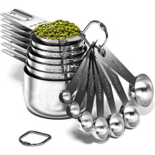 Stainless Steel Measuring Cups & Spoons Set (7 cups + 7 spoons + 2 D-rings), Stackable, Heavy Duty, for Wet/Dry Ingredients – 16-Pc Set