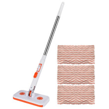 Baseboard Cleaner Tool with Handle & Reusable Pads, Clip-on Flat Mop, No-Rinse Wet/Dry Microfiber Mop for Hardwood Floors, 33.8"